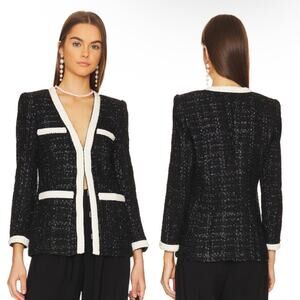 Veronica Beard Black Kemsley Tweed Lurex Blazer Jacket Size 12